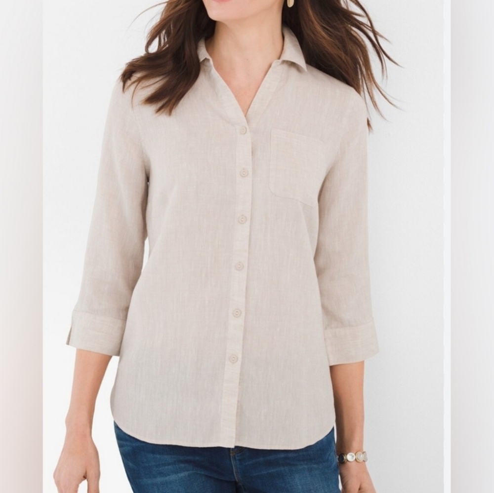 Chico’s No Iron Fresh Chic Linen 3/4 sleeve Shirt